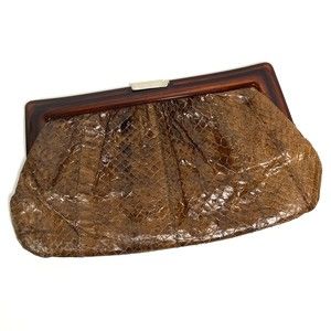 Vintage Ande Brown Snake Reptile Leather Clutch Purse